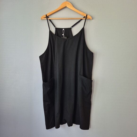 Deepself Black V Neck One Piece Halter Short Romper Pockets Womens 2XL - Picture 8 of 8